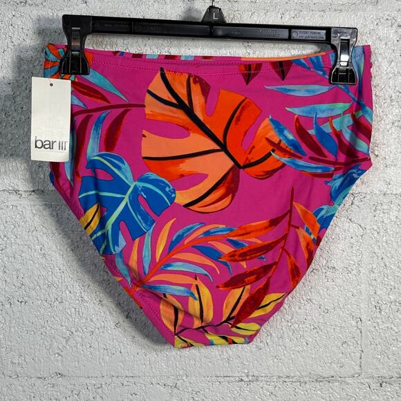 Bar III Womens High-Waist tropical  Printed Swim Bottom pink small MSRP $48 - Picture 3 of 7